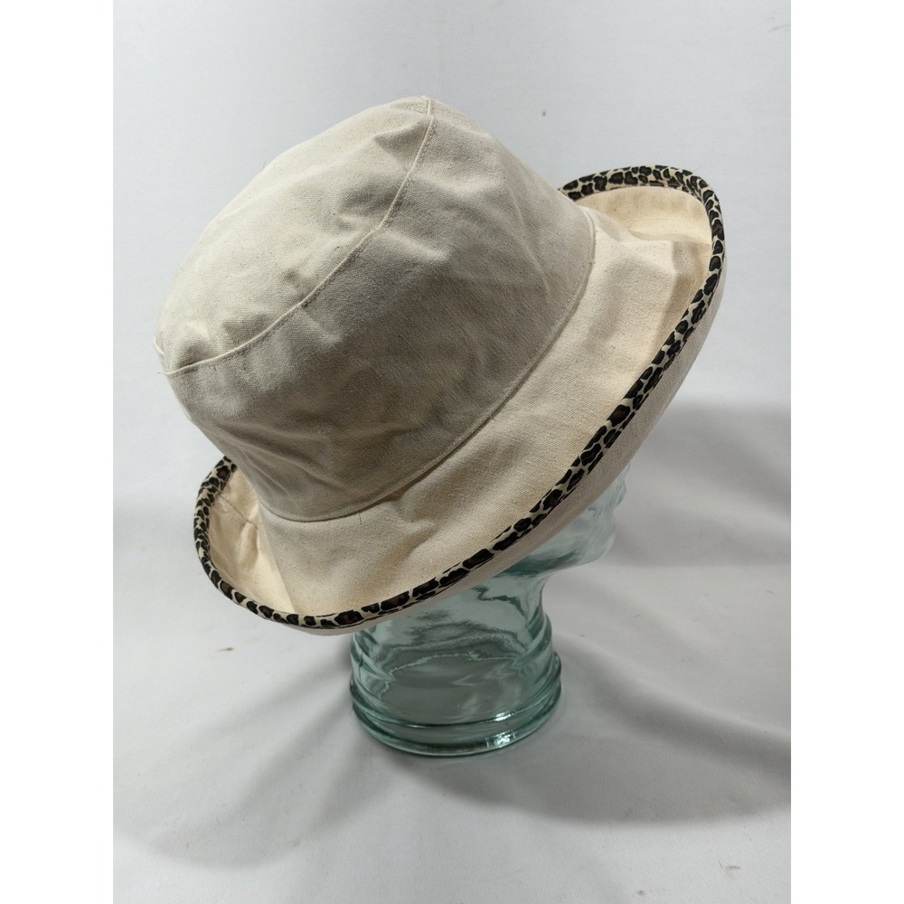 Boo Sun Bucket Hat Womens Small Ivory Cotton Floral Leopard Boho Cottagecore - Picture 7 of 16